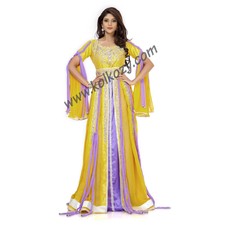 Adorable Gold & Purple Color Jacket Style Moroccan Kaftan