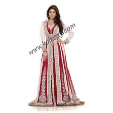 Ravishing Red & White Color Embroidered Arabic Kaftan Dress